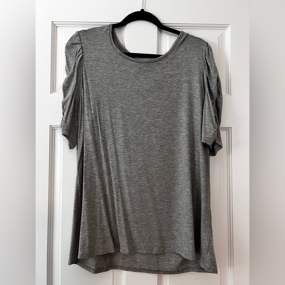 Gray Women's Top Ruffle Sleeves